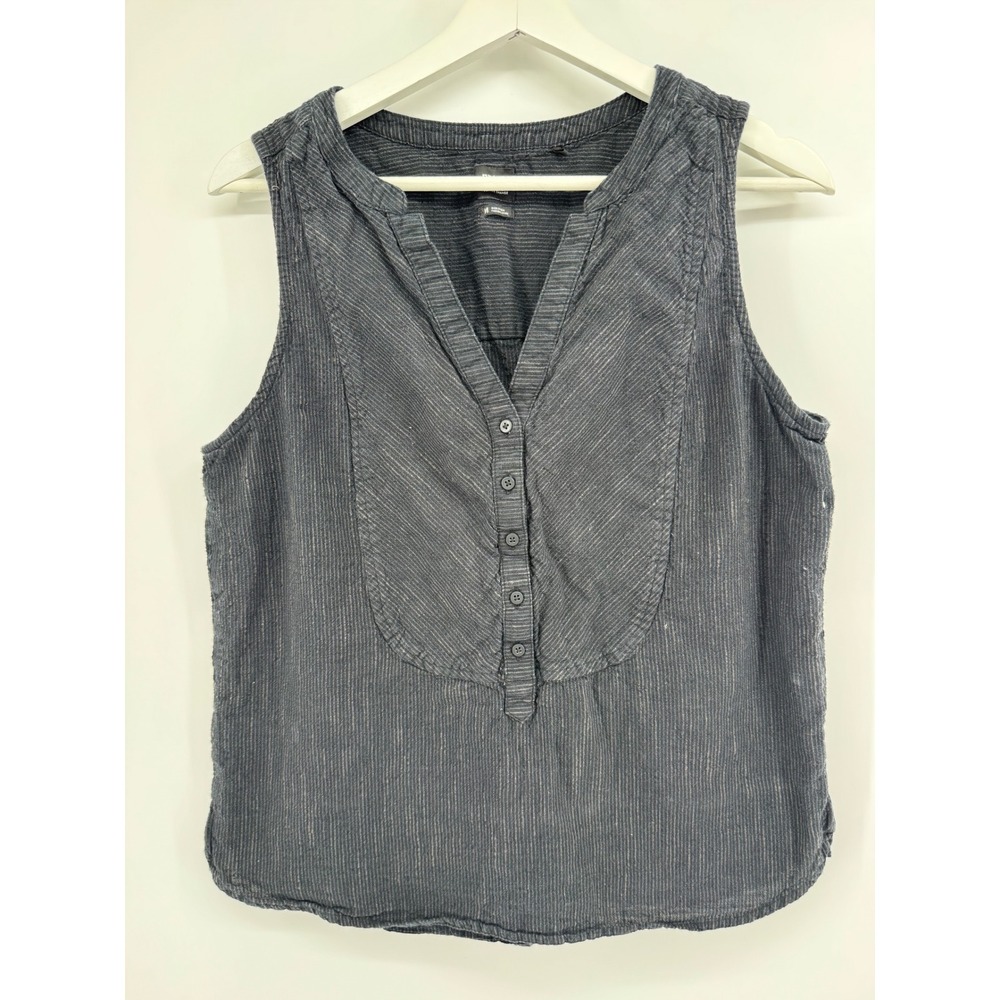 Prana Womens Sleeveless Pinstripe Bib Front Button Placket Top Charcoal Grey M